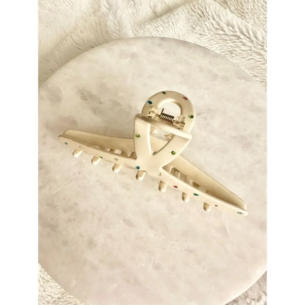 Cream color rainbow rhinestone hair claw￼